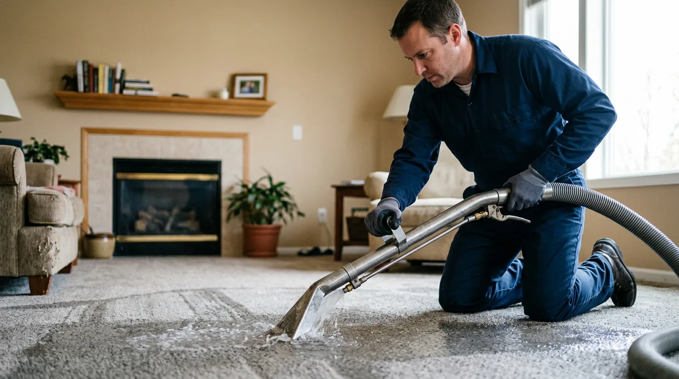 Water damage restoration technician working near Hallstead, PA